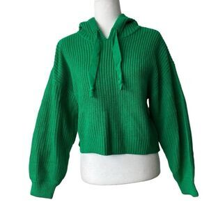 Divided Green Cropped Sweater Hood High Low Small NWOT